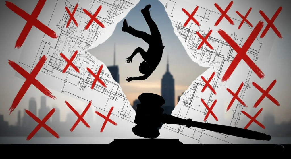 Legal complexities and absolute liability challenges for contractors due to New York's 'Scaffold Law' and insurance exclusions.